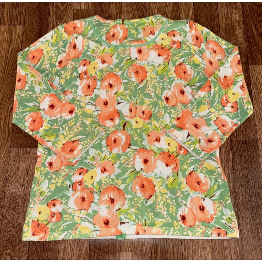 Eddie Bauer Womens Green Peach Floral Button Front Cardigan 3/4 Sleeve Stretch M - Picture 7 of 8